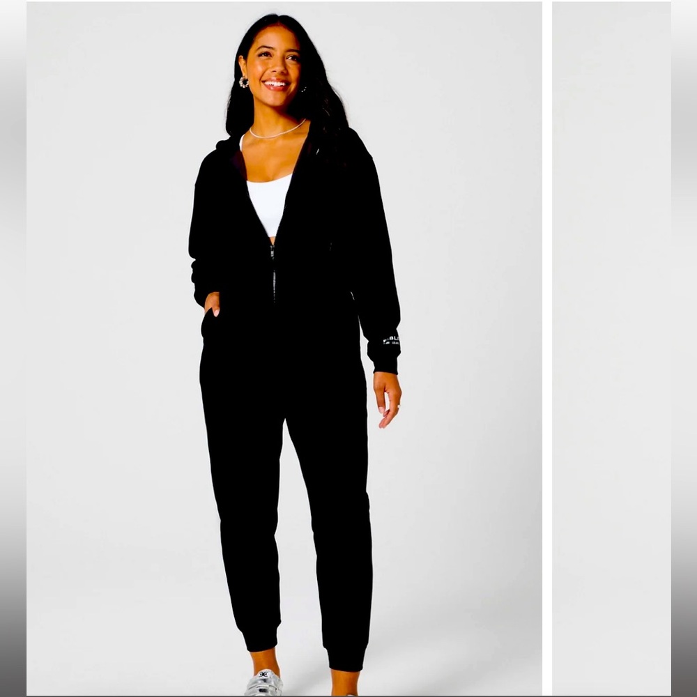 Fabletics Cozy Fleece Hooded Onesie. Black Glitter. New with tags. Size large